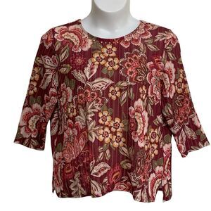 Alfred Dunner Top Womens XL Multicolor 3/4 Sleeve Studded Neckline Lightweight